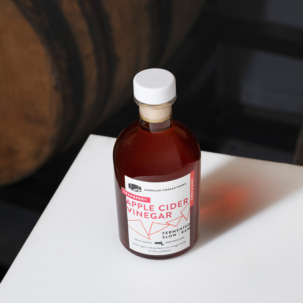 American Vinegar Works Cranberry Apple Cider Vinegar bottle, raw small batch New England, 8.5 fl oz.