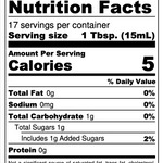 Nutrition label for Desert Hibiscus Honey Vinegar: 5 calories and 1g added sugar per 1 Tbsp serving.