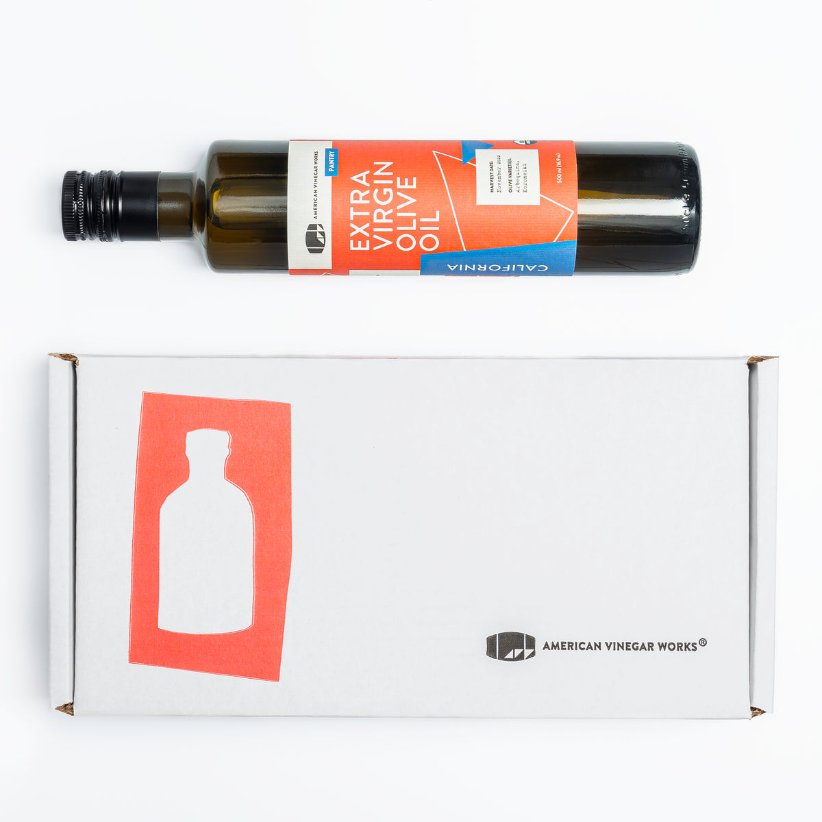 American Vinegar Works Extra Virgin Olive Oil bottle with shipping box — artisan olive oil gift