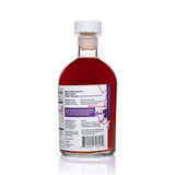 Back view of 8.5oz Blueberry Apple Cider Vinegar: ingredients, taste profile, and nutrition panel.