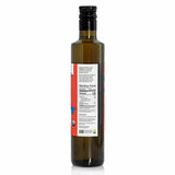 Side view of the American Vinegar Works California Organic Extra Virgin Olive Oil bottle, displaying the Nutrition Facts label, ingredients list, and USDA Organic certification.