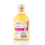 Back label of Chardonnay Ramp Vinegar showing food pairings, earthy onion taste profile & nutrition.