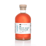 Front view of 1.1L IPA Beer Malt Vinegar bottle, wide white and blue label, clean white background.