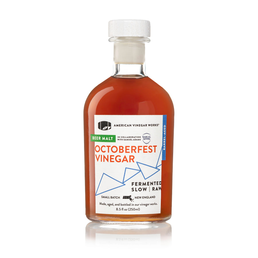 Bottle of Octoberfest Beer Malt Vinegar with a label on a white background
