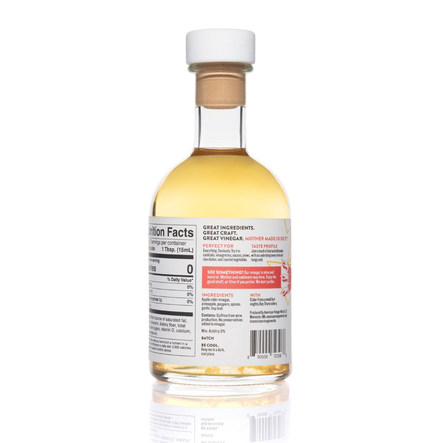 Apple Cider Hot Vinegar 8.5oz glass bottle back view — artisanal hot apple cider vinegar