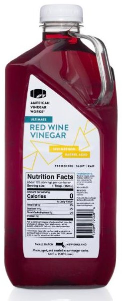 American Vinegar Works Ultimate Red Wine Vinegar in a 64 fl oz food service jug