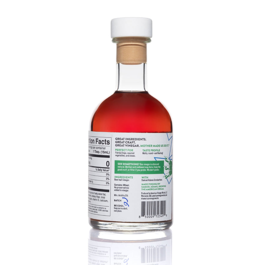 Octoberfest beer malt vinegar bottle back view — artisanal malt vinegar