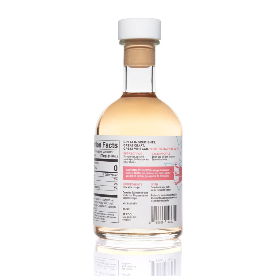 Rosé Wine Vinegar bottle back view — craft rosé wine vinegar