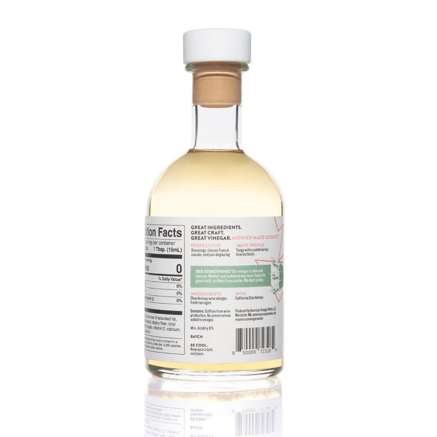 Tarragon Wine Vinegar bottle back view — artisanal tarragon wine vinegar