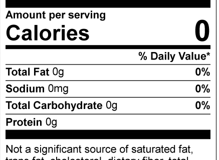 A clean, isolated close-up graphic of the American Vinegar Works Nutrition Facts panel, indicating about 17 servings per container with a 1 tablespoon serving size, 0 calories, 0mg sodium, and 0g total carbohydrates.